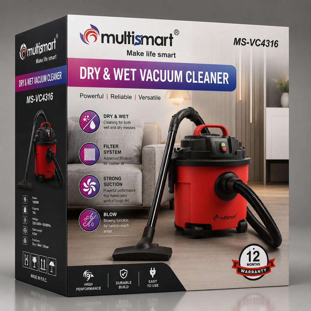 مكنسة Multismart MS-VC4316 للتنظيف الجاف والرطب